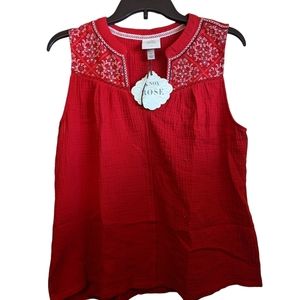 NWT Knox Rose Red Tunic Embroidered Tank Top.